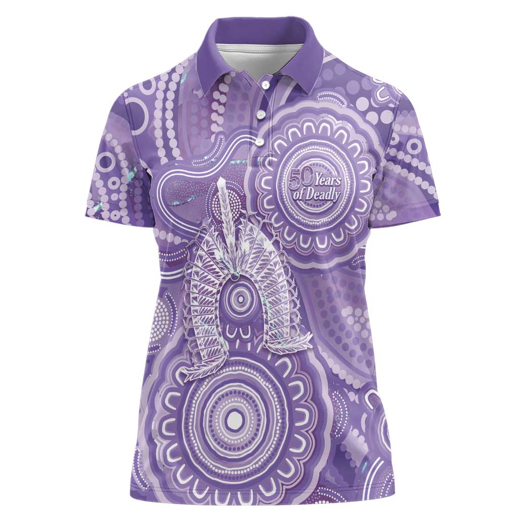 50 Years Deadly NAIDOC Week 2026 Personalised Women Polo Shirt Dhari Purple Indigenous Art