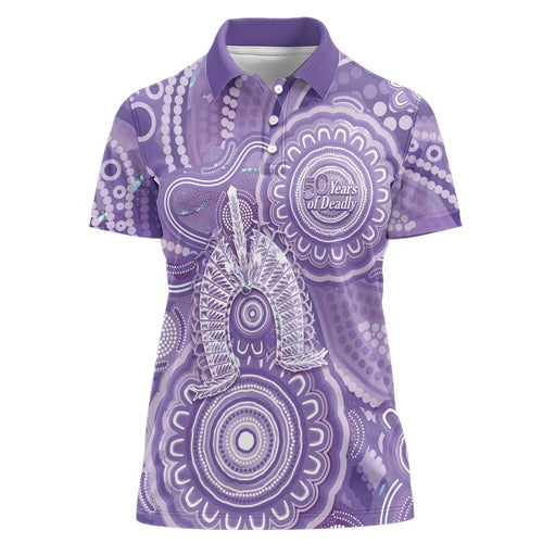 50 Years Deadly NAIDOC Week 2026 Personalised Women Polo Shirt Dhari Purple Indigenous Art