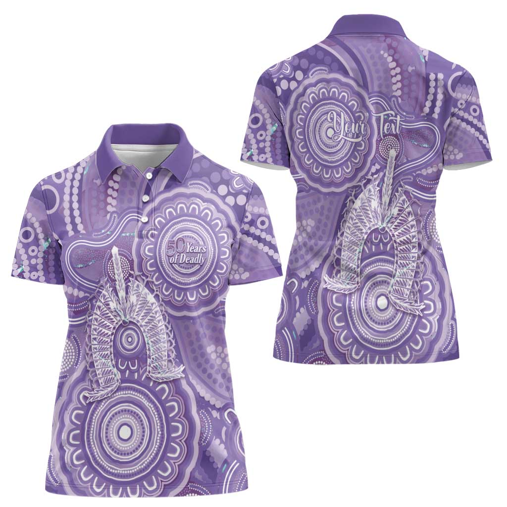 50 Years Deadly NAIDOC Week 2026 Personalised Women Polo Shirt Dhari Purple Indigenous Art