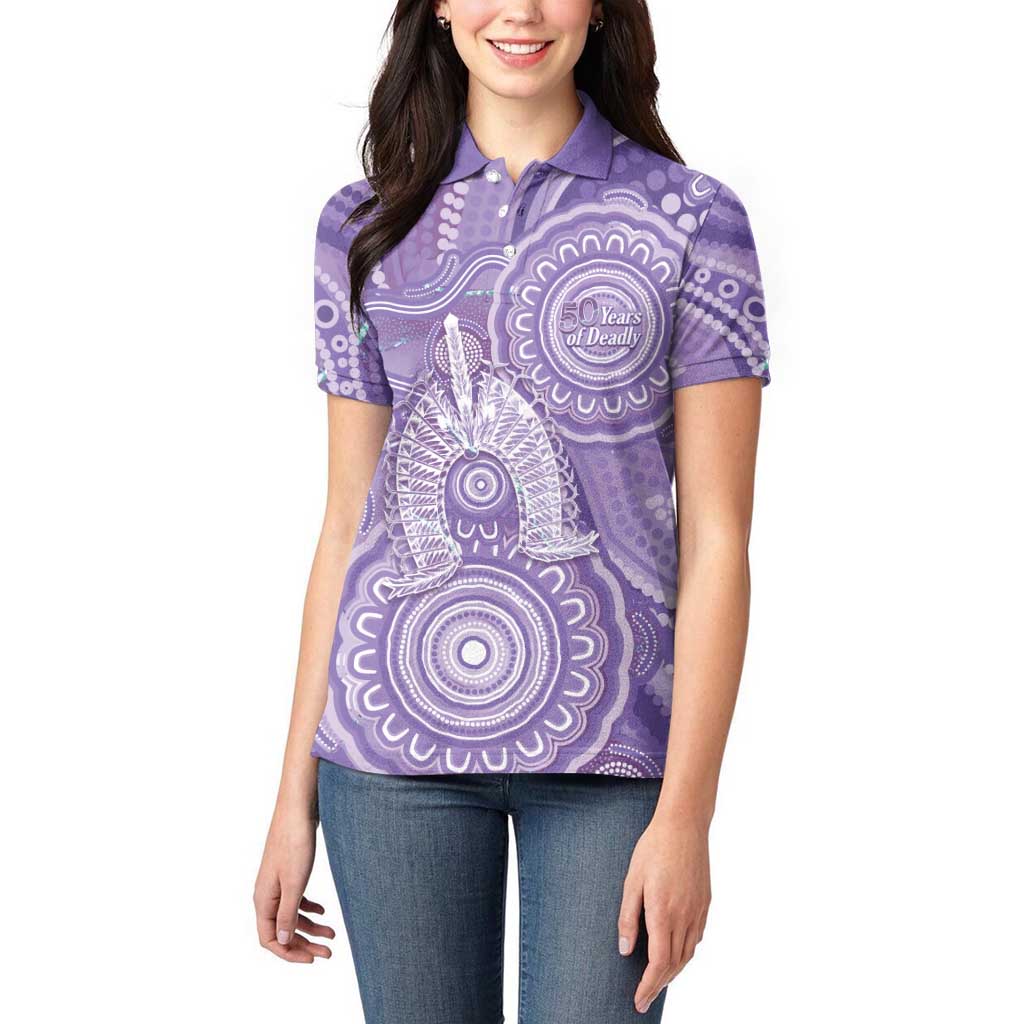 50 Years Deadly NAIDOC Week 2026 Personalised Women Polo Shirt Dhari Purple Indigenous Art