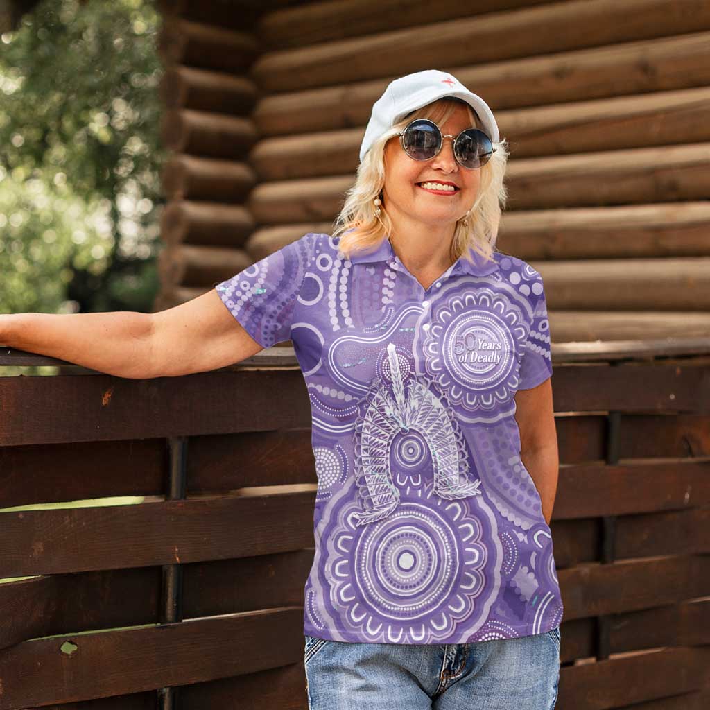 50 Years Deadly NAIDOC Week 2026 Personalised Women Polo Shirt Dhari Purple Indigenous Art