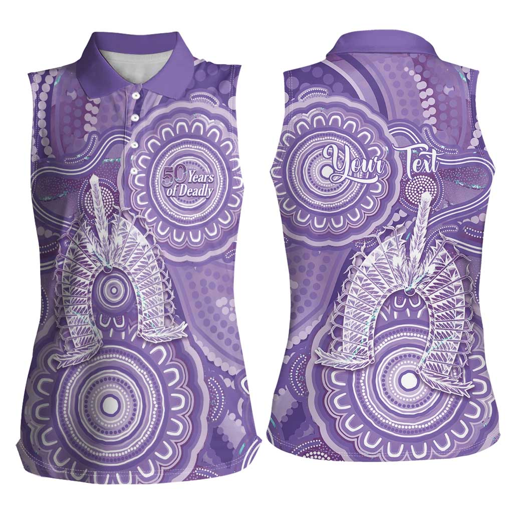 50 Years Deadly NAIDOC Week 2026 Personalised Women Sleeveless Polo Shirt Dhari Purple Indigenous Art