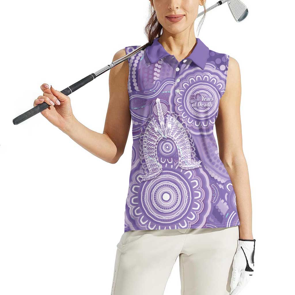 50 Years Deadly NAIDOC Week 2026 Personalised Women Sleeveless Polo Shirt Dhari Purple Indigenous Art