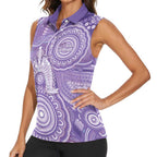 50 Years Deadly NAIDOC Week 2026 Personalised Women Sleeveless Polo Shirt Dhari Purple Indigenous Art