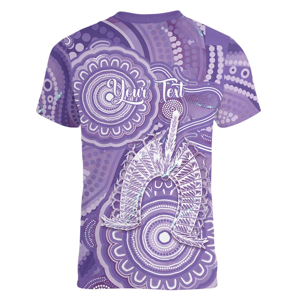 50 Years Deadly NAIDOC Week 2026 Personalised Women V-Neck T-Shirt Dhari Purple Indigenous Art