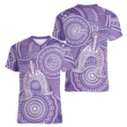 50 Years Deadly NAIDOC Week 2026 Personalised Women V-Neck T-Shirt Dhari Purple Indigenous Art