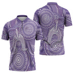50 Years Deadly NAIDOC Week 2026 Personalised Zipper Polo Shirt Dhari Purple Indigenous Art