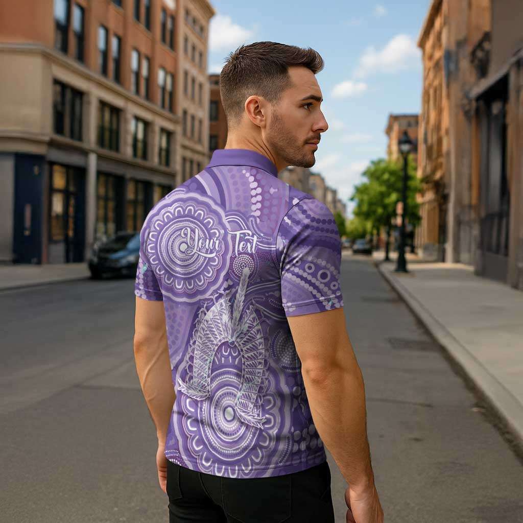 50 Years Deadly NAIDOC Week 2026 Personalised Zipper Polo Shirt Dhari Purple Indigenous Art