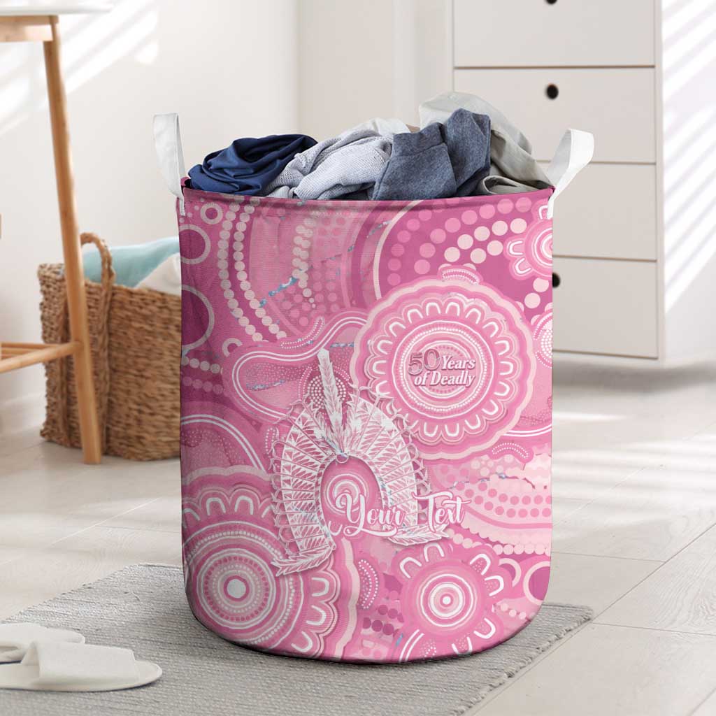 50 Years Deadly NAIDOC Week 2026 Personalised Laundry Basket Dhari Pink Indigenous Art