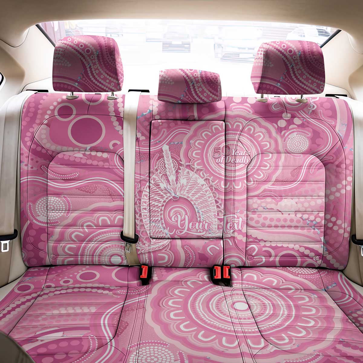50 Years Deadly NAIDOC Week 2026 Personalised Back Car Seat Cover Dhari Pink Indigenous Art