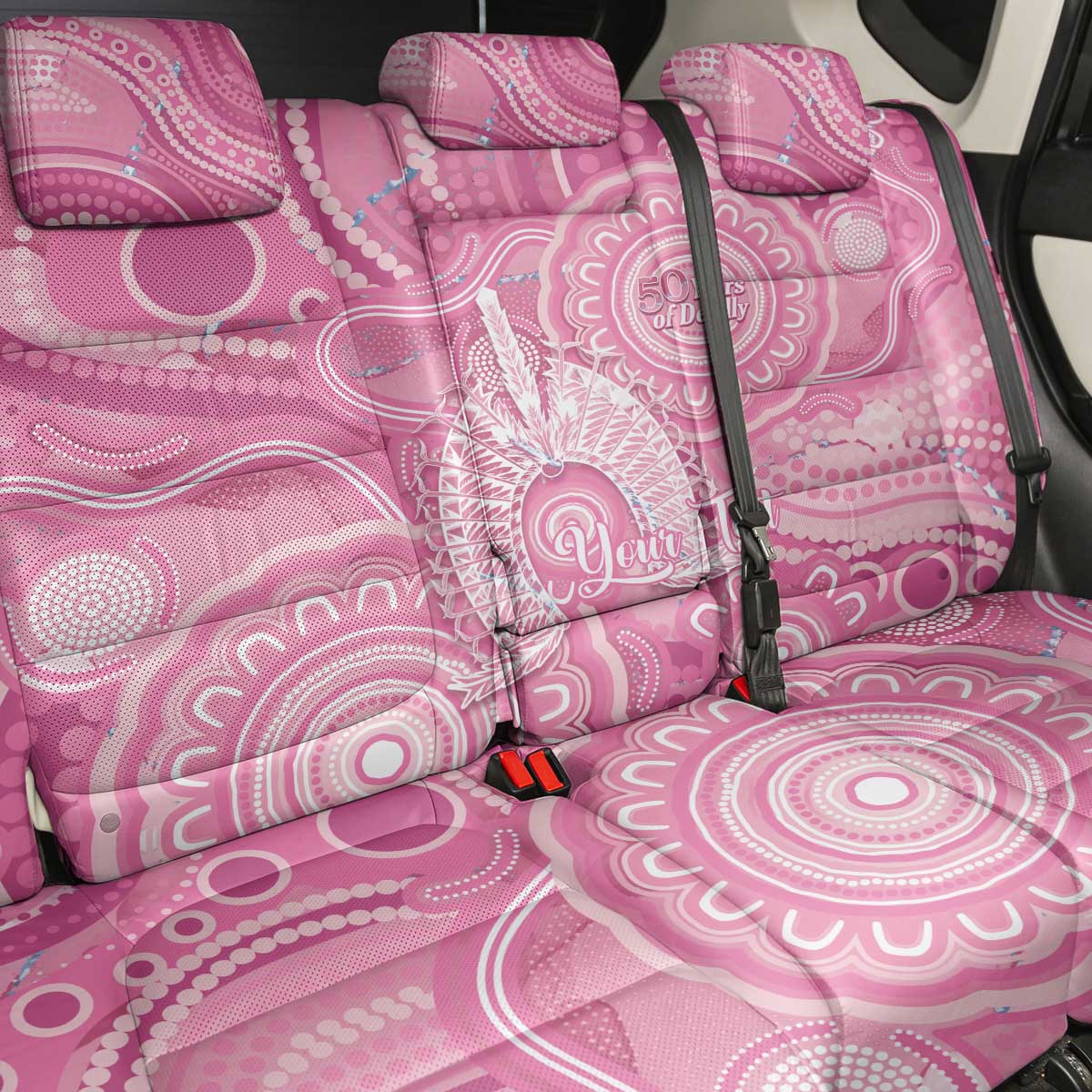 50 Years Deadly NAIDOC Week 2026 Personalised Back Car Seat Cover Dhari Pink Indigenous Art