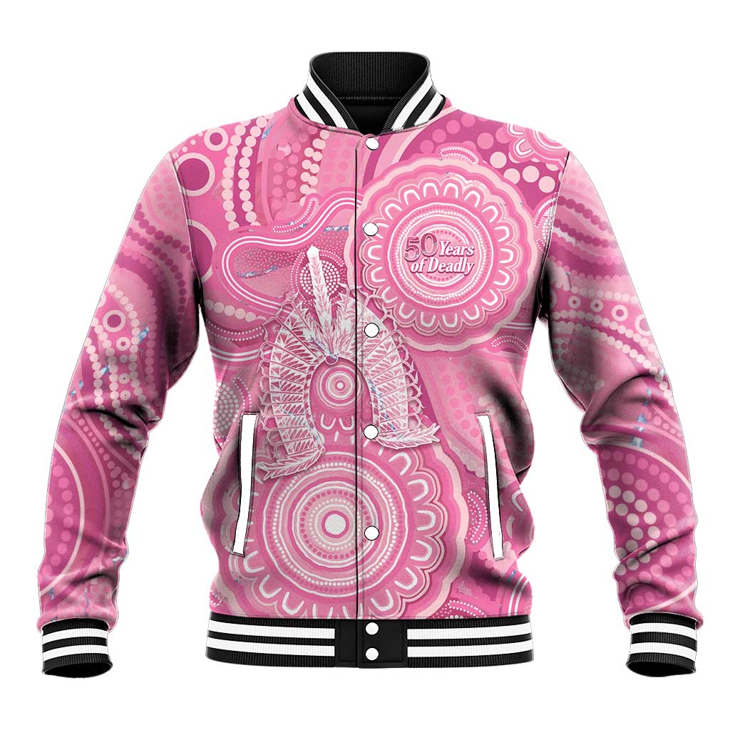 50 Years Deadly NAIDOC Week 2026 Personalised Baseball Jacket Dhari Pink Indigenous Art