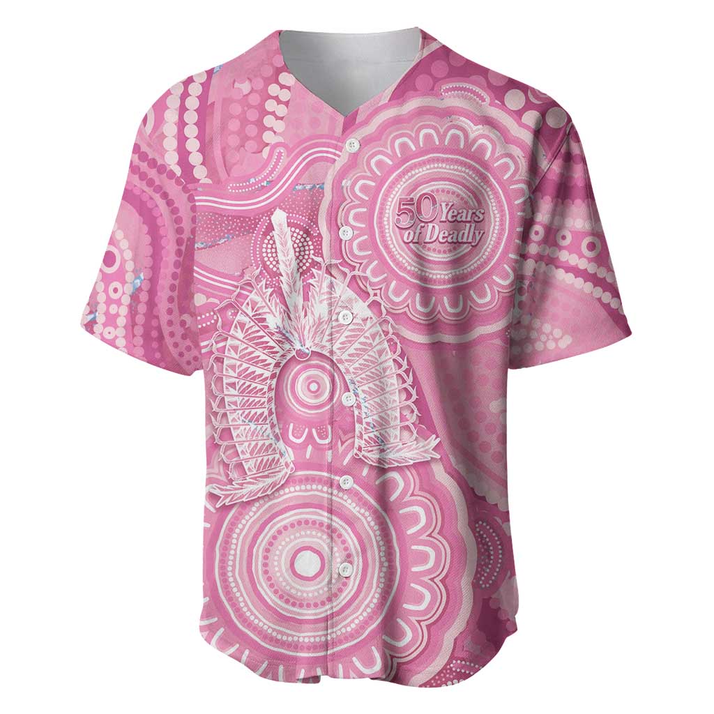 50 Years Deadly NAIDOC Week 2026 Personalised Baseball Jersey Dhari Pink Indigenous Art