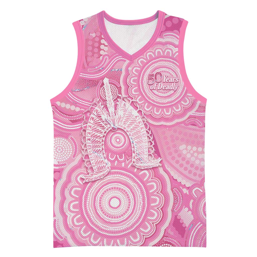 50 Years Deadly NAIDOC Week 2026 Personalised Basketball Jersey Dhari Pink Indigenous Art