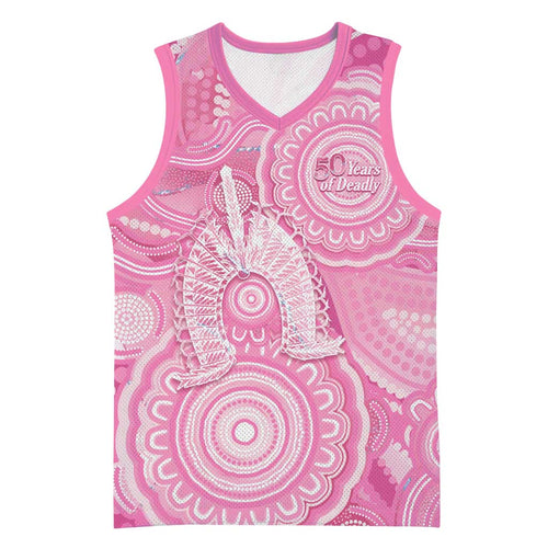 50 Years Deadly NAIDOC Week 2026 Personalised Basketball Jersey Dhari Pink Indigenous Art
