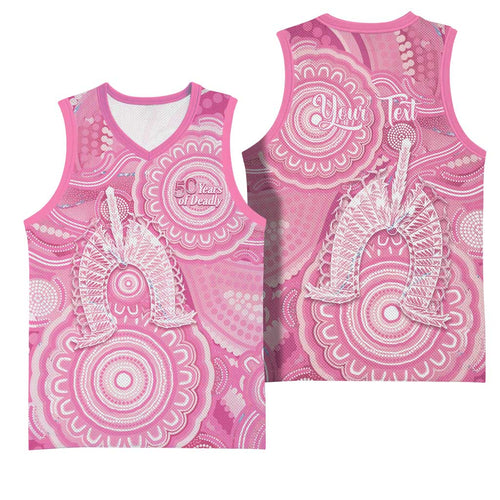 50 Years Deadly NAIDOC Week 2026 Personalised Basketball Jersey Dhari Pink Indigenous Art
