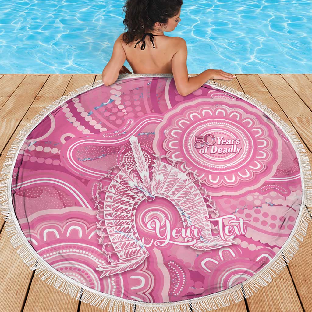 50 Years Deadly NAIDOC Week 2026 Personalised Beach Blanket Dhari Pink Indigenous Art