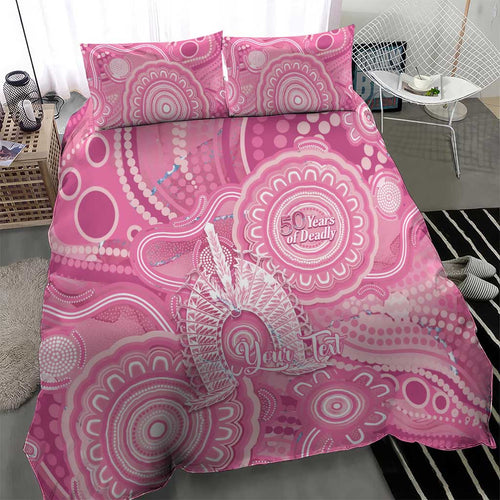 50 Years Deadly NAIDOC Week 2026 Personalised Bedding Set Dhari Pink Indigenous Art