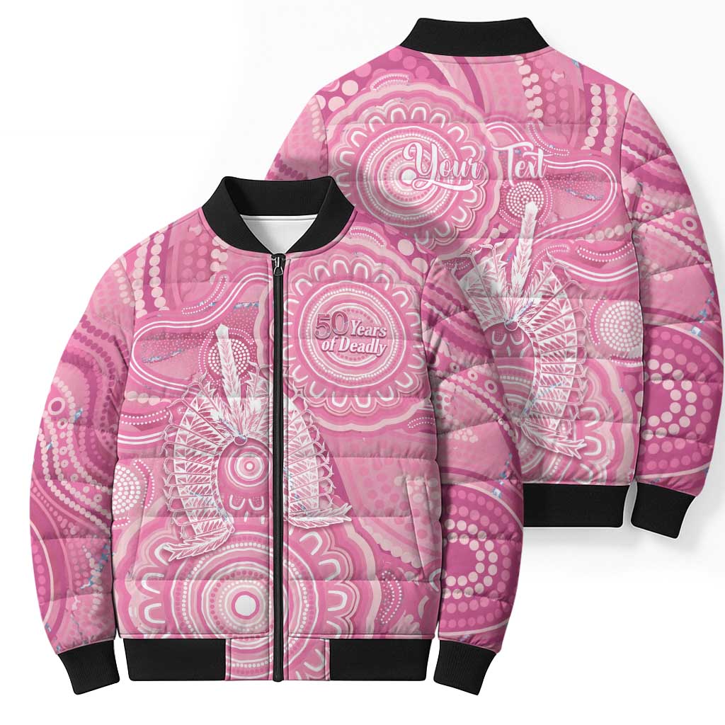 50 Years Deadly NAIDOC Week 2026 Personalised Bomber Puffer Jacket Dhari Pink Indigenous Art
