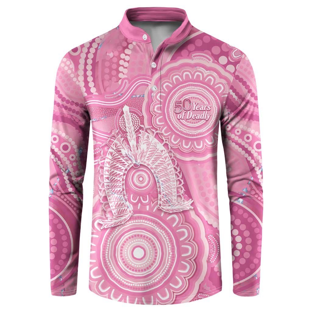 50 Years Deadly NAIDOC Week 2026 Personalised Button Sweatshirt Dhari Pink Indigenous Art