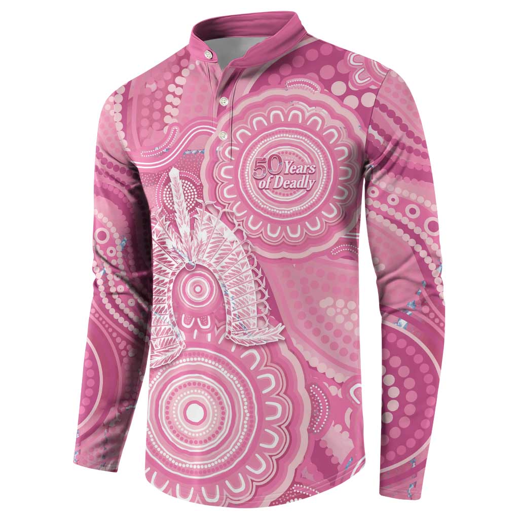 50 Years Deadly NAIDOC Week 2026 Personalised Button Sweatshirt Dhari Pink Indigenous Art