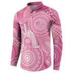 50 Years Deadly NAIDOC Week 2026 Personalised Button Sweatshirt Dhari Pink Indigenous Art