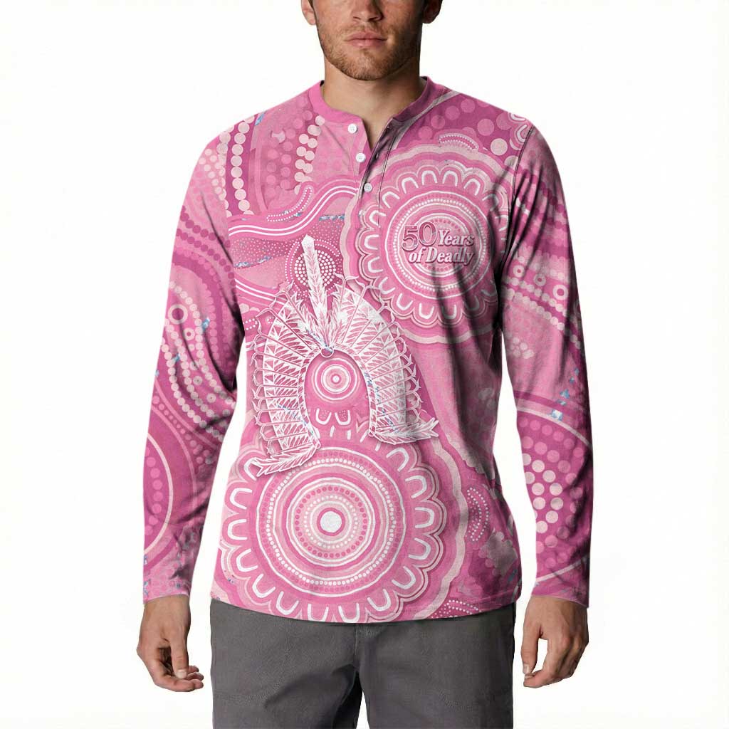 50 Years Deadly NAIDOC Week 2026 Personalised Button Sweatshirt Dhari Pink Indigenous Art