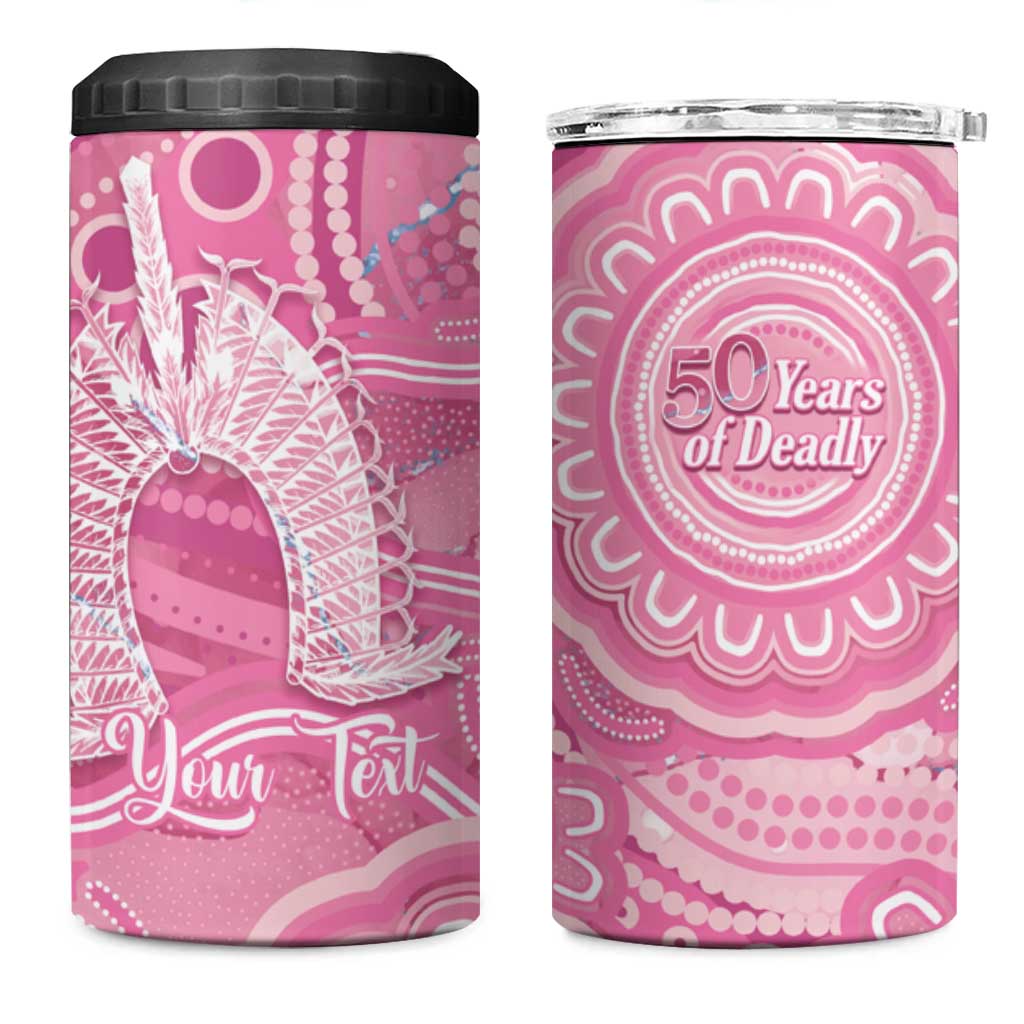 50 Years Deadly NAIDOC Week 2026 Personalised 4 in 1 Can Cooler Tumbler Dhari Pink Indigenous Art