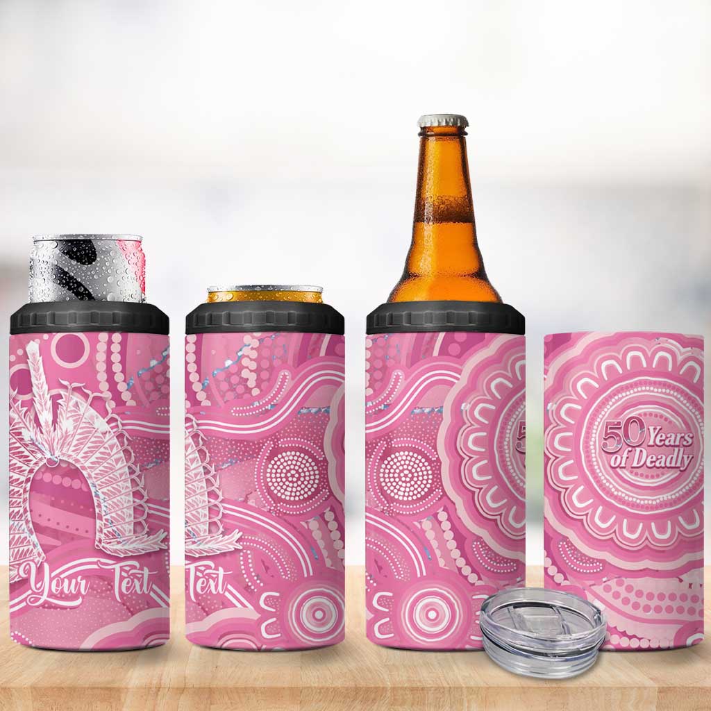 50 Years Deadly NAIDOC Week 2026 Personalised 4 in 1 Can Cooler Tumbler Dhari Pink Indigenous Art