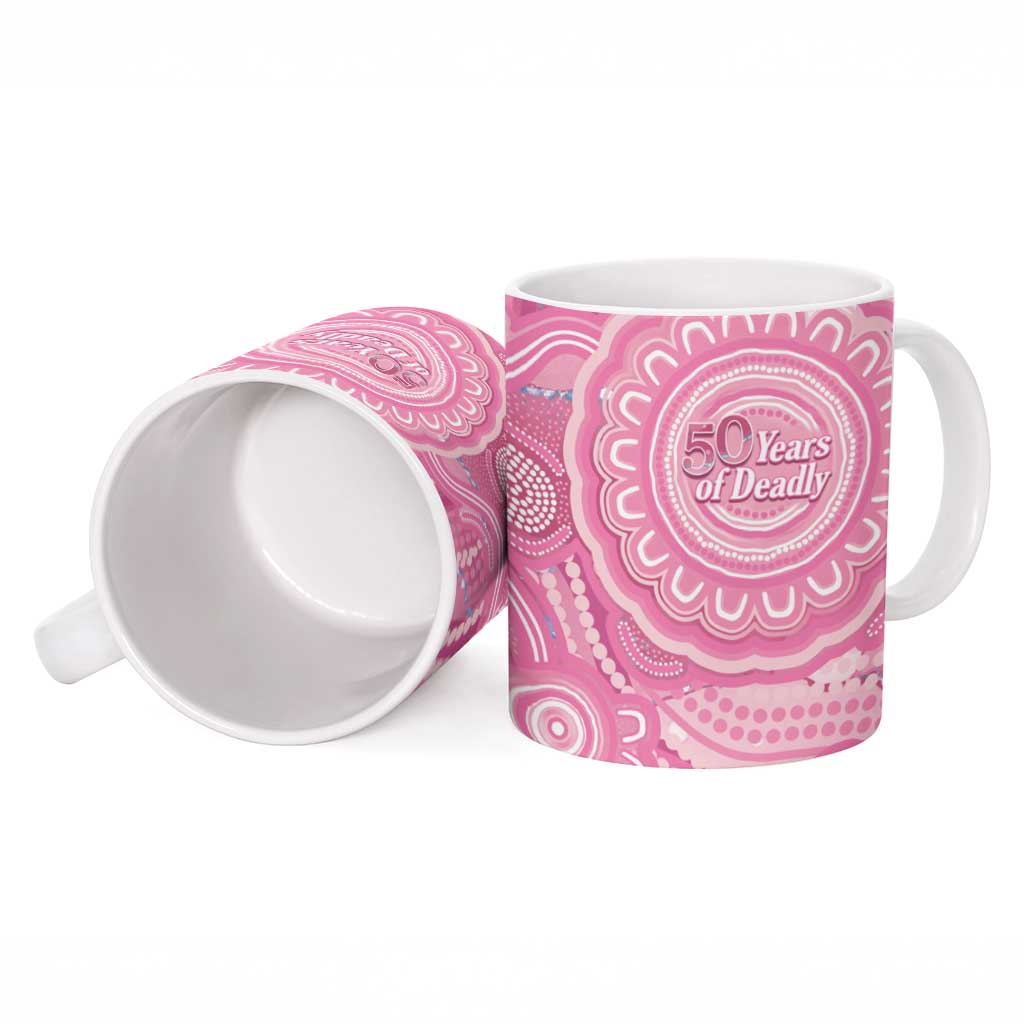 50 Years Deadly NAIDOC Week 2026 Personalised Ceramic Mug Dhari Pink Indigenous Art