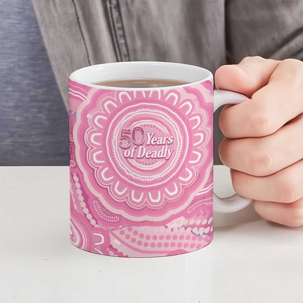 50 Years Deadly NAIDOC Week 2026 Personalised Ceramic Mug Dhari Pink Indigenous Art