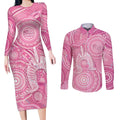 50 Years Deadly NAIDOC Week 2026 Personalised Couples Matching Long Sleeve Bodycon Dress and Long Sleeve Button Shirt Dhari Pink Indigenous Art