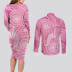 50 Years Deadly NAIDOC Week 2026 Personalised Couples Matching Long Sleeve Bodycon Dress and Long Sleeve Button Shirt Dhari Pink Indigenous Art
