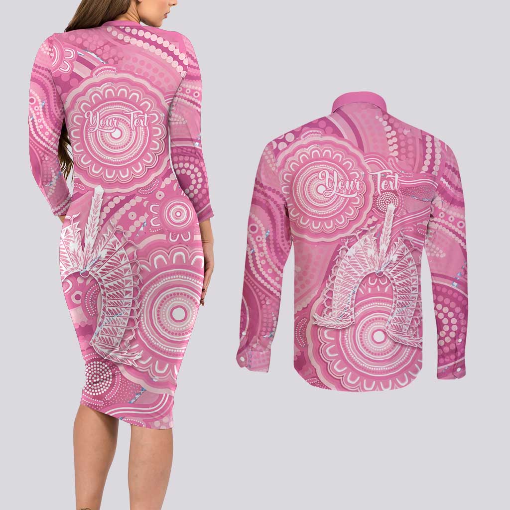 50 Years Deadly NAIDOC Week 2026 Personalised Couples Matching Long Sleeve Bodycon Dress and Long Sleeve Button Shirt Dhari Pink Indigenous Art