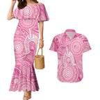 50 Years Deadly NAIDOC Week 2026 Personalised Couples Matching Mermaid Dress and Hawaiian Shirt Dhari Pink Indigenous Art