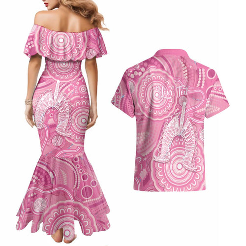 50 Years Deadly NAIDOC Week 2026 Personalised Couples Matching Mermaid Dress and Hawaiian Shirt Dhari Pink Indigenous Art