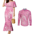 50 Years Deadly NAIDOC Week 2026 Personalised Couples Matching Mermaid Dress and Long Sleeve Button Shirt Dhari Pink Indigenous Art