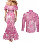 50 Years Deadly NAIDOC Week 2026 Personalised Couples Matching Mermaid Dress and Long Sleeve Button Shirt Dhari Pink Indigenous Art