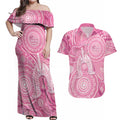50 Years Deadly NAIDOC Week 2026 Personalised Couples Matching Off Shoulder Maxi Dress and Hawaiian Shirt Dhari Pink Indigenous Art