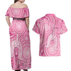 50 Years Deadly NAIDOC Week 2026 Personalised Couples Matching Off Shoulder Maxi Dress and Hawaiian Shirt Dhari Pink Indigenous Art