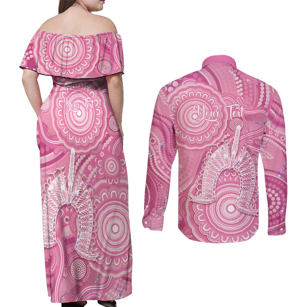 50 Years Deadly NAIDOC Week 2026 Personalised Couples Matching Off Shoulder Maxi Dress and Long Sleeve Button Shirt Dhari Pink Indigenous Art