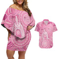 50 Years Deadly NAIDOC Week 2026 Personalised Couples Matching Off Shoulder Short Dress and Hawaiian Shirt Dhari Pink Indigenous Art