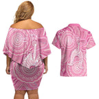 50 Years Deadly NAIDOC Week 2026 Personalised Couples Matching Off Shoulder Short Dress and Hawaiian Shirt Dhari Pink Indigenous Art