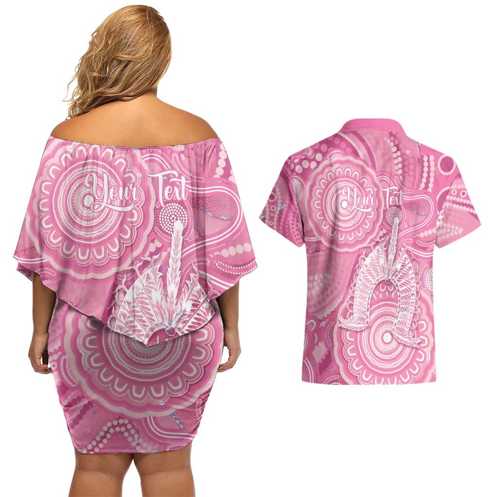 50 Years Deadly NAIDOC Week 2026 Personalised Couples Matching Off Shoulder Short Dress and Hawaiian Shirt Dhari Pink Indigenous Art