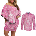 50 Years Deadly NAIDOC Week 2026 Personalised Couples Matching Off Shoulder Short Dress and Long Sleeve Button Shirt Dhari Pink Indigenous Art