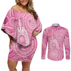 50 Years Deadly NAIDOC Week 2026 Personalised Couples Matching Off Shoulder Short Dress and Long Sleeve Button Shirt Dhari Pink Indigenous Art