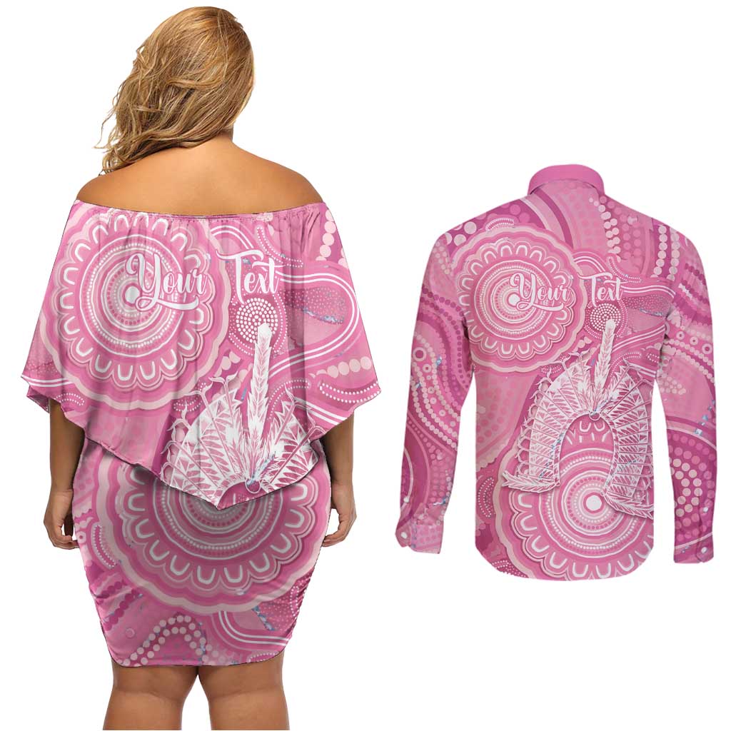 50 Years Deadly NAIDOC Week 2026 Personalised Couples Matching Off Shoulder Short Dress and Long Sleeve Button Shirt Dhari Pink Indigenous Art