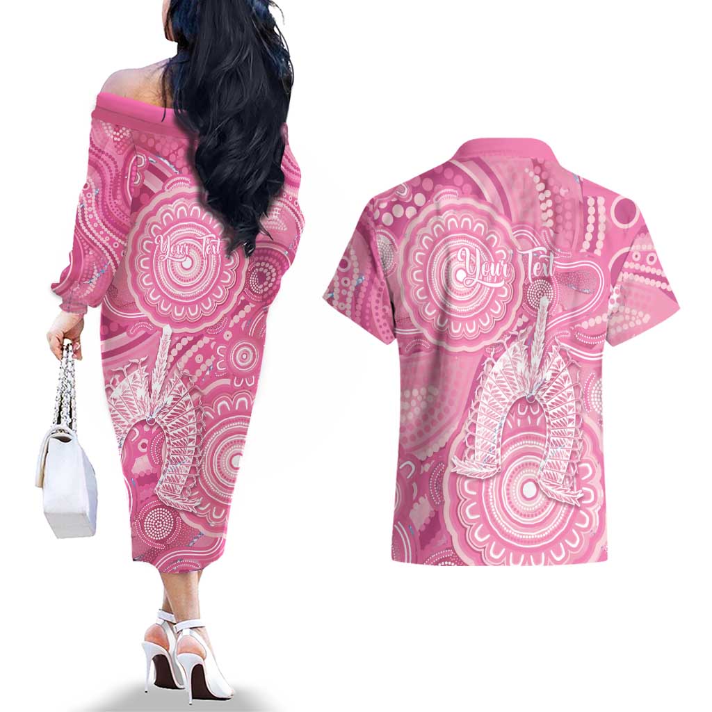 50 Years Deadly NAIDOC Week 2026 Personalised Couples Matching Off The Shoulder Long Sleeve Dress and Hawaiian Shirt Dhari Pink Indigenous Art