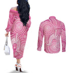 50 Years Deadly NAIDOC Week 2026 Personalised Couples Matching Off The Shoulder Long Sleeve Dress and Long Sleeve Button Shirt Dhari Pink Indigenous Art