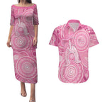 50 Years Deadly NAIDOC Week 2026 Personalised Couples Matching Puletasi and Hawaiian Shirt Dhari Pink Indigenous Art